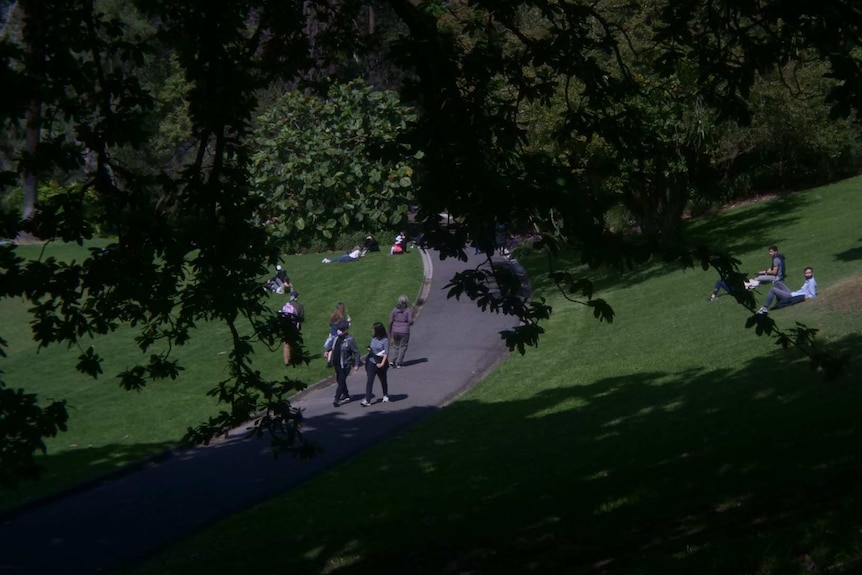 People gather at the Royal Botanic Gardens in Melbourne.