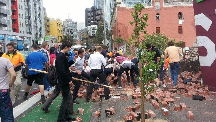 Wall collapses on Swanston Street in Melbourne
