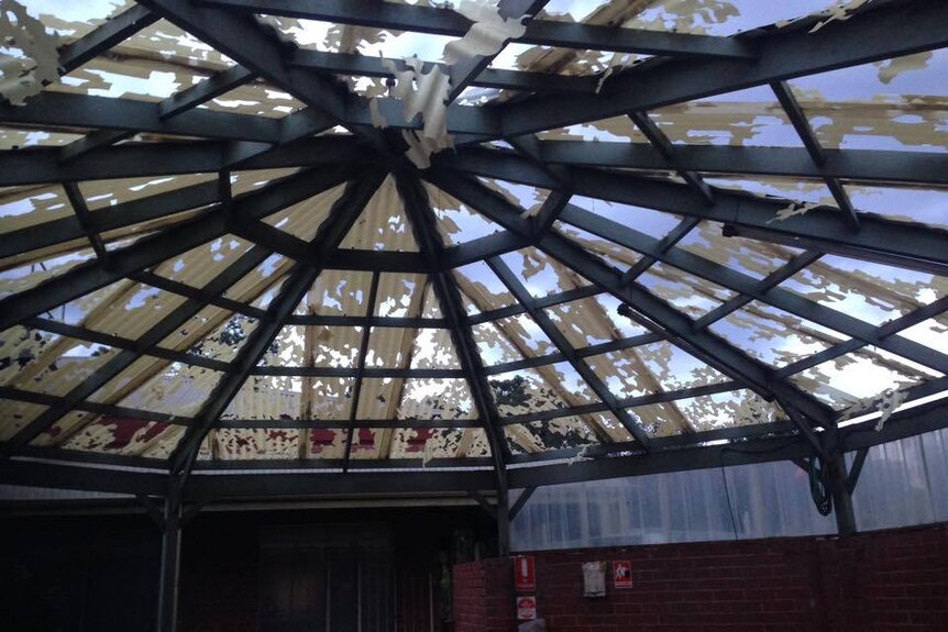 Golf ball sized-hail stones have damaged homes, including this pergola, in Western Australia's South West.