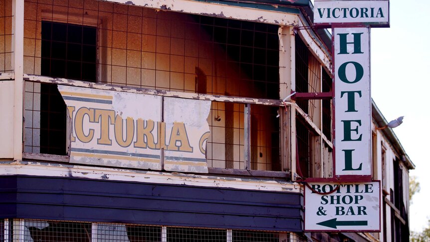The Victoria Hotel, a derelict building in the centre of Roebourne.