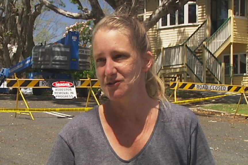 Louise McBryde outside her asbestos-riddled house at Herston.