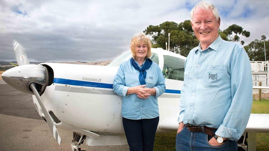 Angel Flight volunteer pilot Owen Crees with Angel Flight CEO Marjorie Pagani