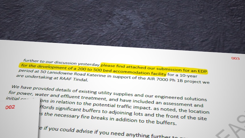Highlighted text from a screenshot of an email reads"200 to 500 bed accommodation facility". 