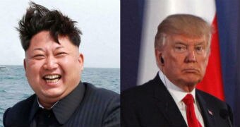 A composite photo of Kim Jong-un and Donald Trump.