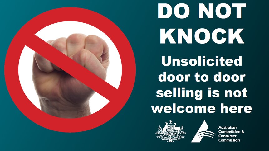 A sticker provided by the ACCC for homeowners to use to avoid being approached by door-to-door salespeople.