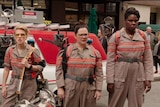 A still from the 2016 version of Ghostbusters, featuring a female cast.