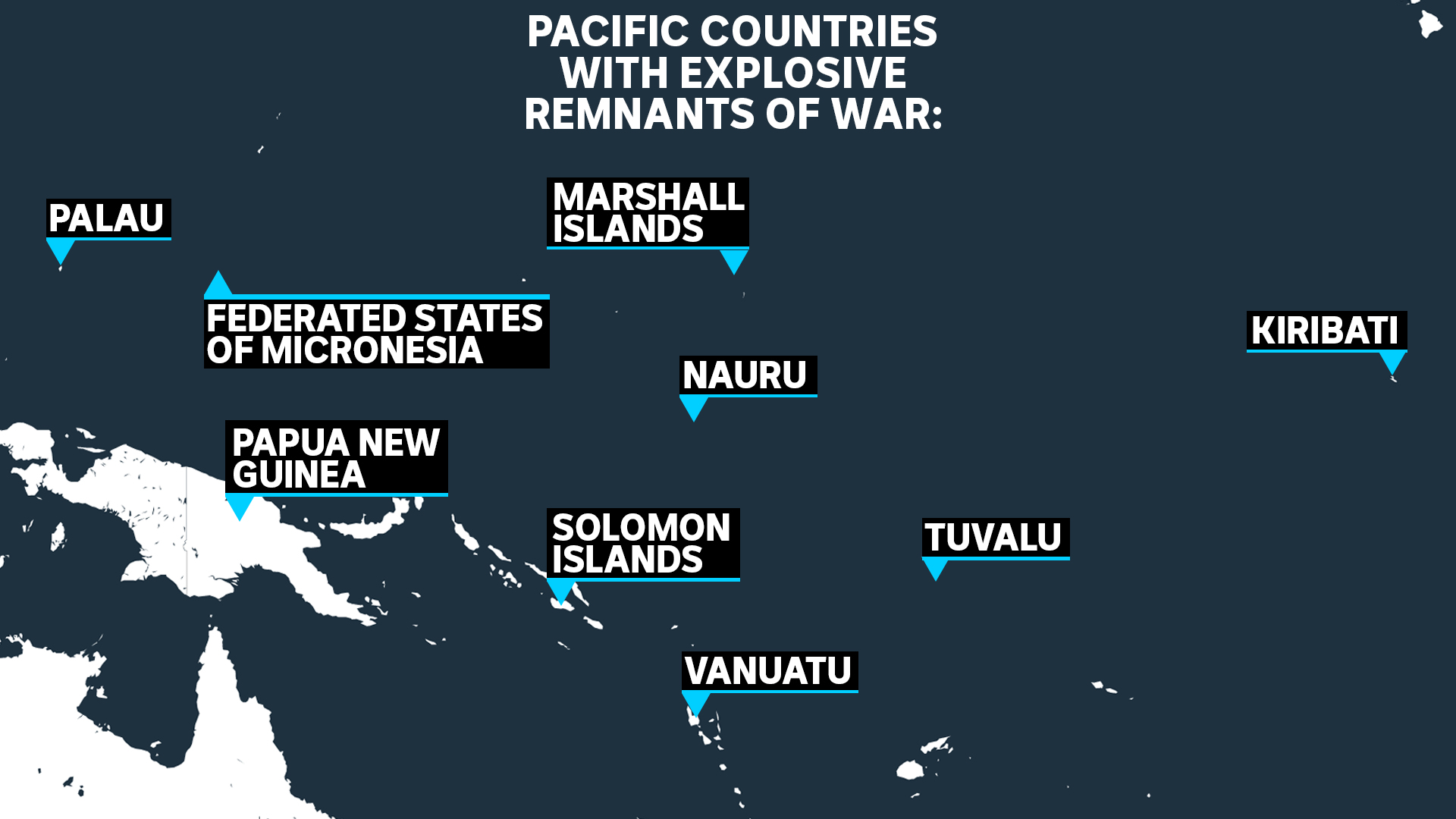 Map of Pacific countries with explosive remnants of war