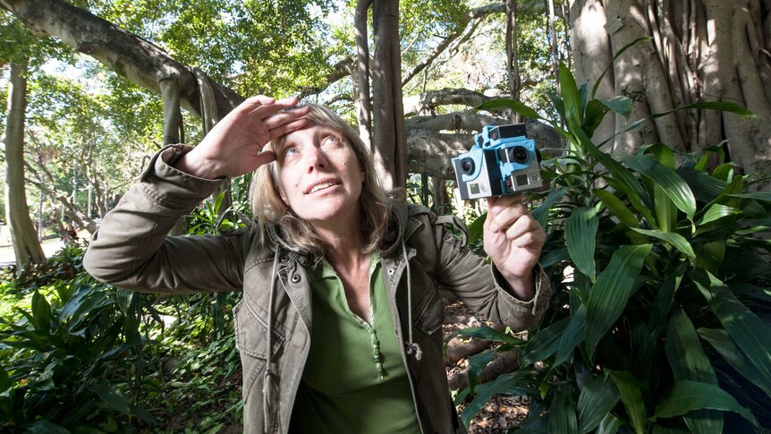 Professor Kerrie Mengersen with a panoramic camera that is helping to build virtual habitats.