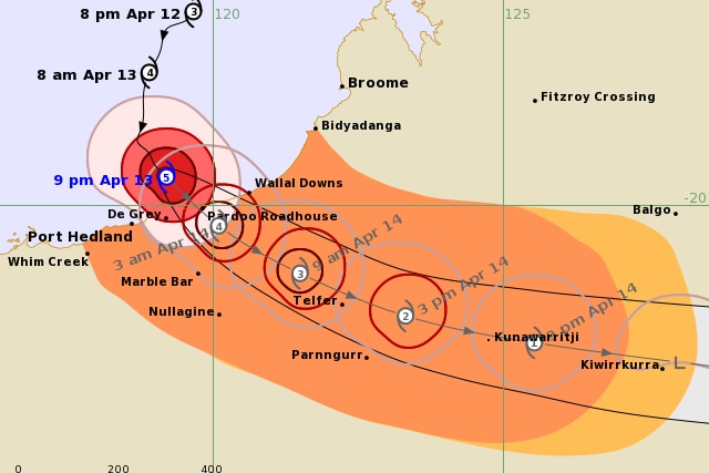 A map of a cyclone's expected path