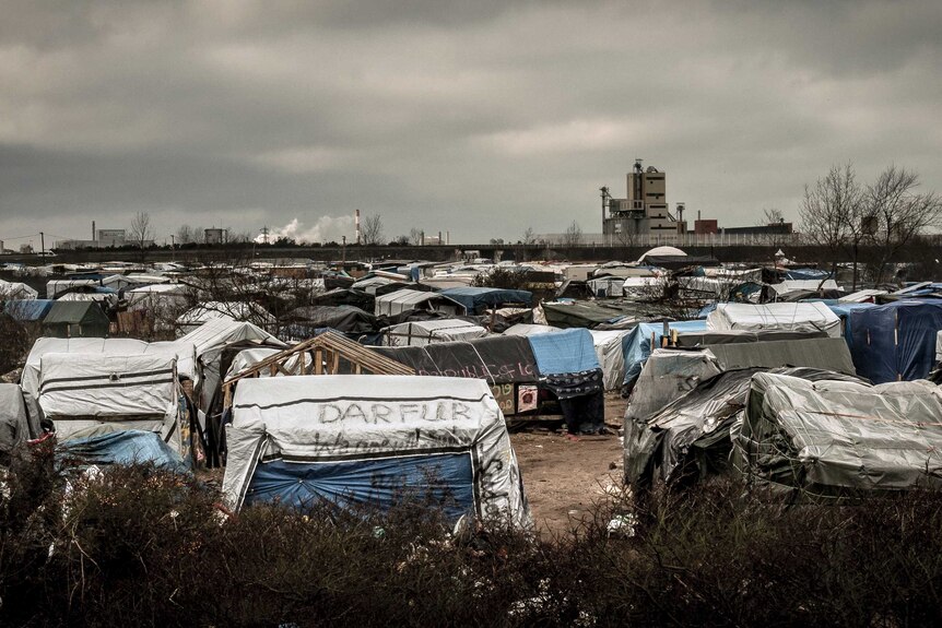 A wide view of the so-called jungle asylum seeker camp in Calais.