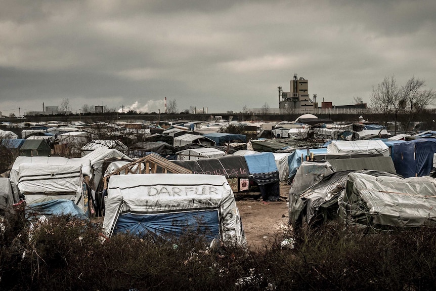 A wide view of the so-called jungle asylum seeker camp in Calais.
