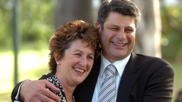 Victorian State Premier Steve Bracks with wife Terry after announcing his retirement from politics.
