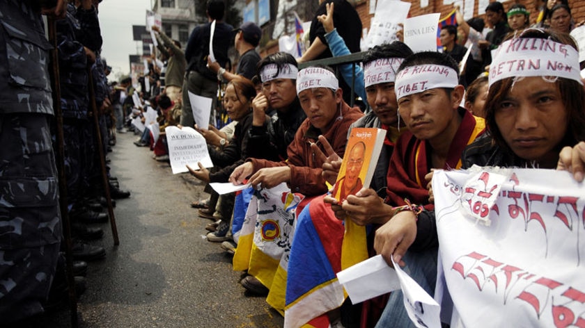 Tibetan monks protesting