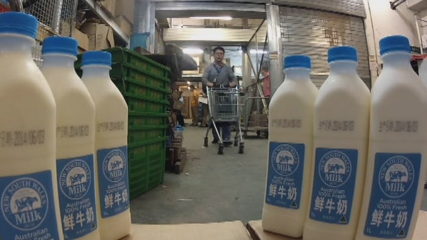 milk bottles in a supermarket