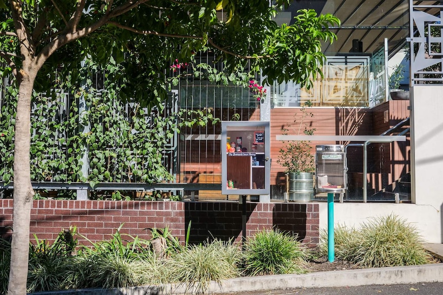 Street pantry and street library side-by-side.