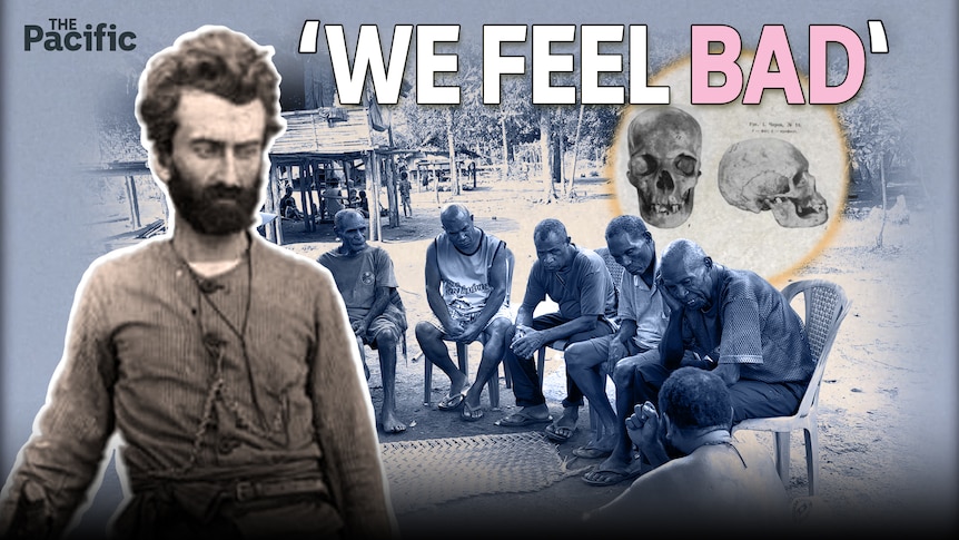 Black and white image of a man on left side of image. People sit on chairs to right. Text reads, 'we feel bad'.