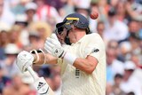 England's Stuart Broad is hit in he shoulder by delivery from Australia's Josh Hazlewood
