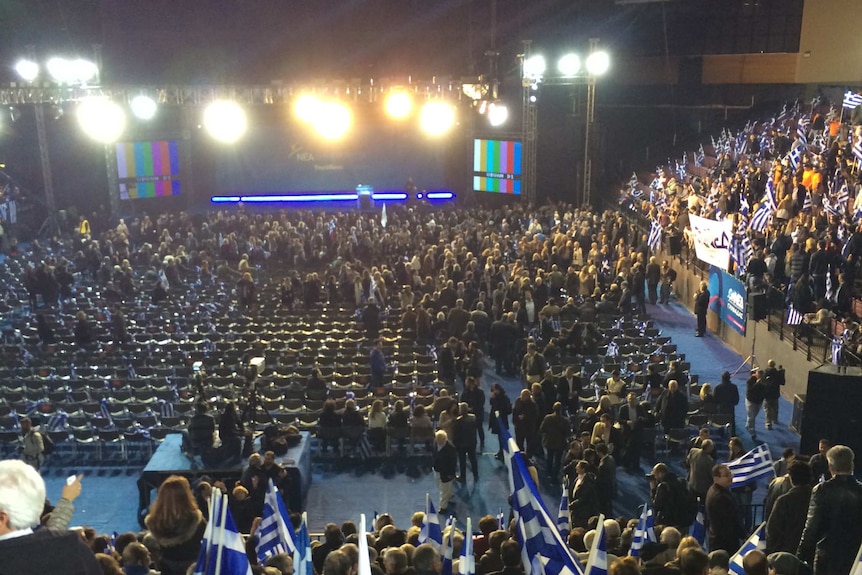 Supporters gather at the rally for New Democracy in Greece