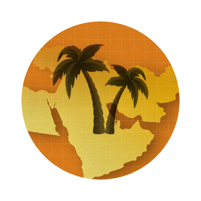 graphic with an orange circle in the middle of which sits some palm trees in saudi arabia