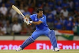 MS Dhoni bats for India against West Indies at the WACA