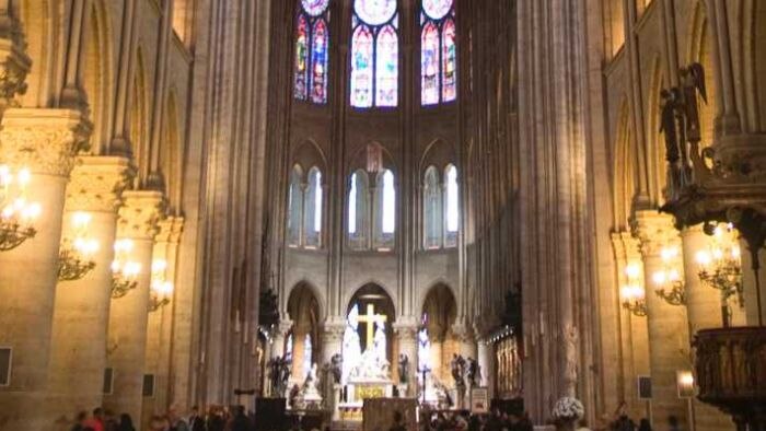 Inside view of the main hall of a large cathedral