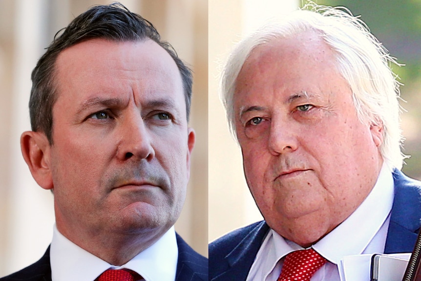A composite image of WA Premier Mark McGowan and Queensland businessman Clive Palmer.