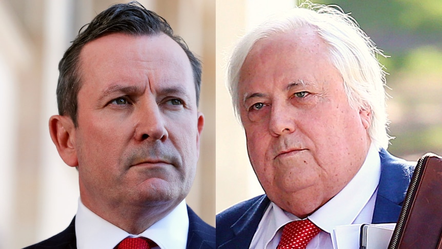 A composite image of WA Premier Mark McGowan and Queensland businessman Clive Palmer.