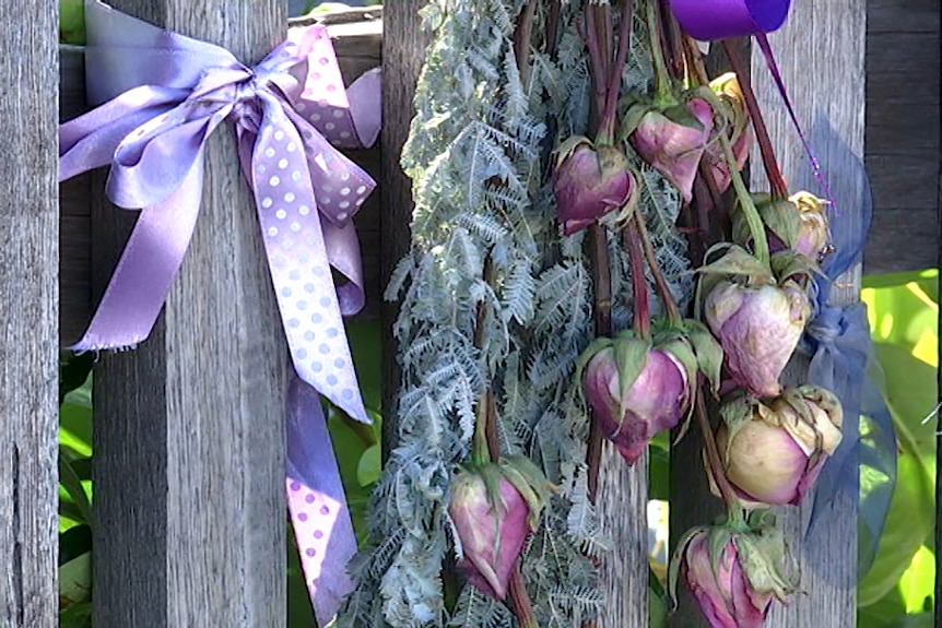 A roadside memorial for Jennifer Bates