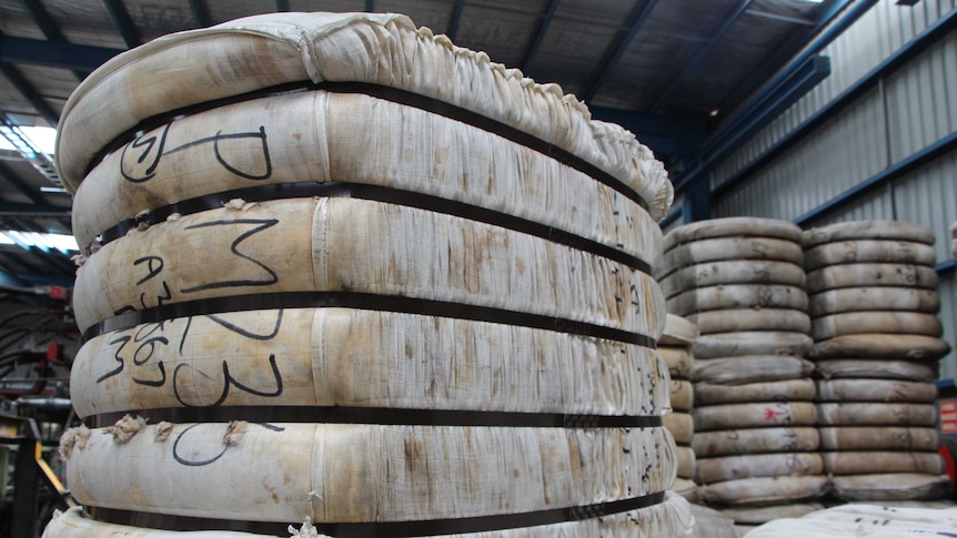 Stacks of wool bales ready for export to China