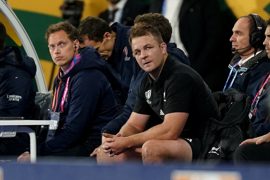 Sam Cane sits on the bench