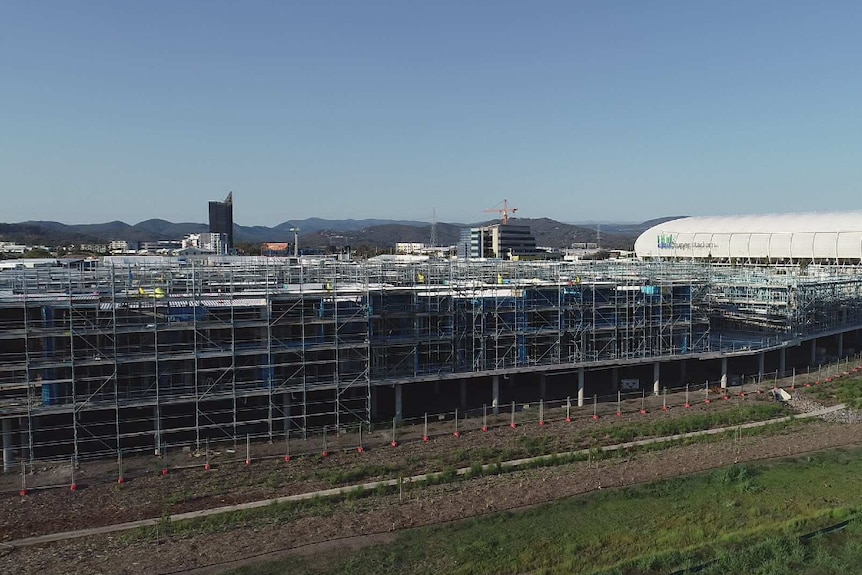 An aerial shot of a construction site of what looks like a large carpark or shopping centre.