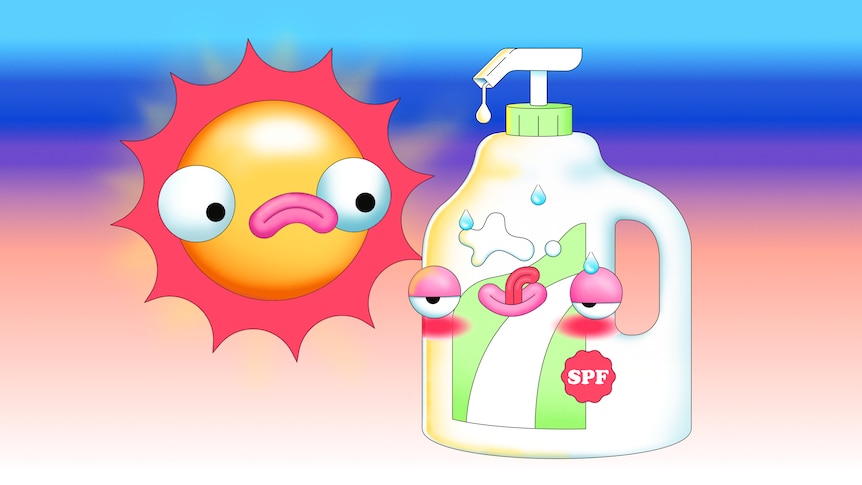 Illustration shows a sun looking down on a bottle of sunscreen to depict how to choose the best sunscreen.