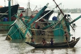 Destroyed fishing boats in Rangoon