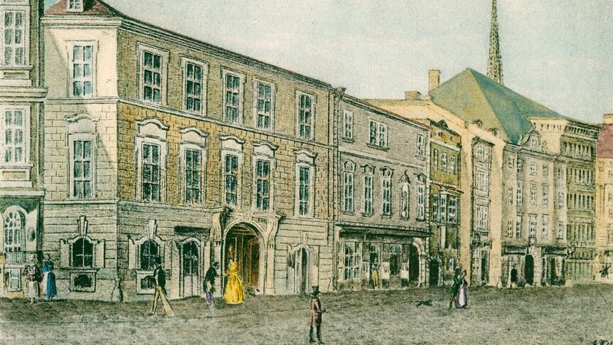 An illustration of a city street in Vienna in 1791.