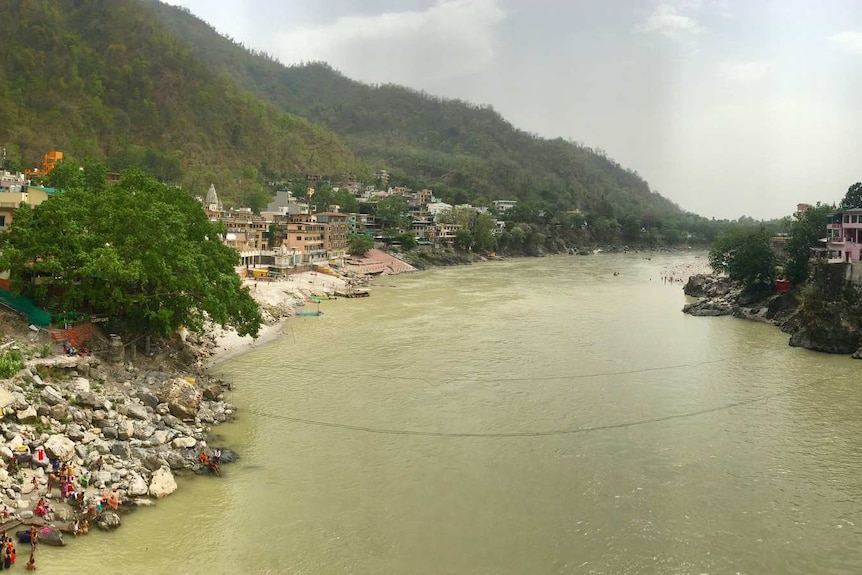 The Ganges viewed from Lakshman Jhula, a suspension bridge in Rishikesh