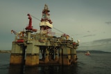 Ocean Monarch oil drilling rig being towed up the Derwent