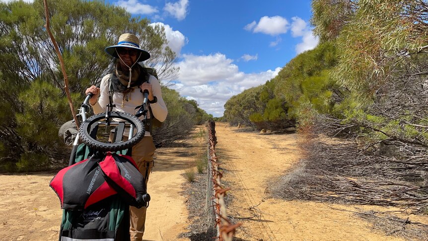 German hiker Felix Frenzel hiking from Regan’s Ford to Jigalong along the rabbit proof fence.