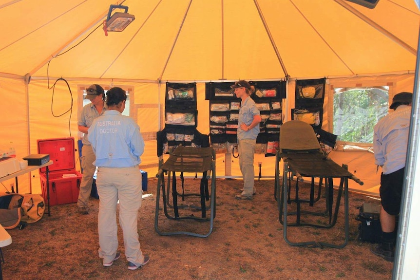 Australian trauma staff in a mobile aid station.