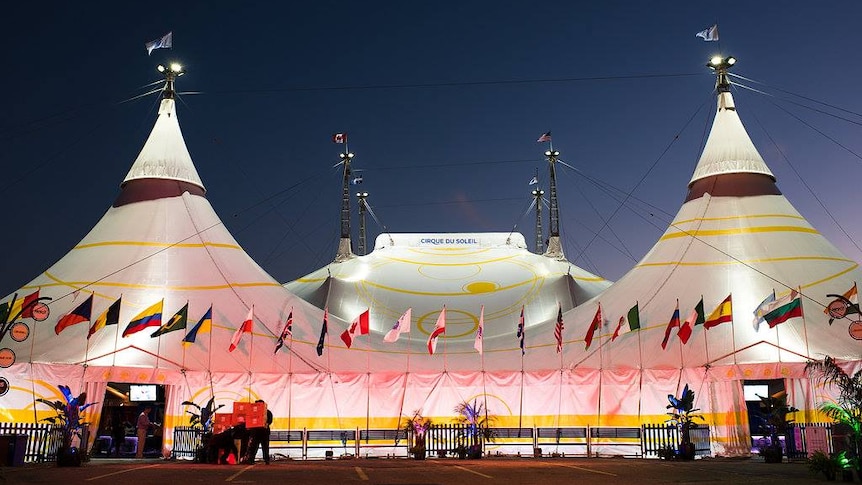 A Cirque du Soleil tent in San Francisco, United States for performances of the show Luzia.