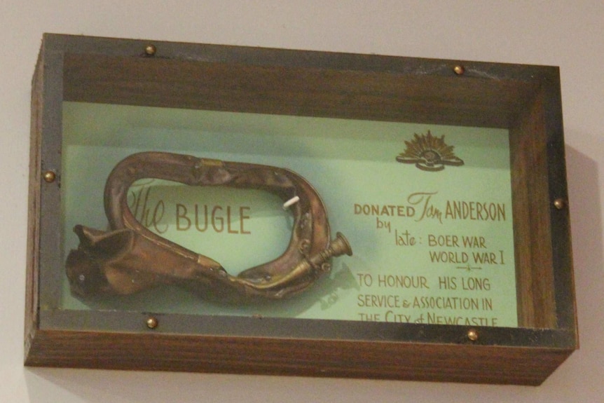 A Boer War bugle is among a handful of items salvaged after the 1989 earthquake still on display at Newcastle RSL.