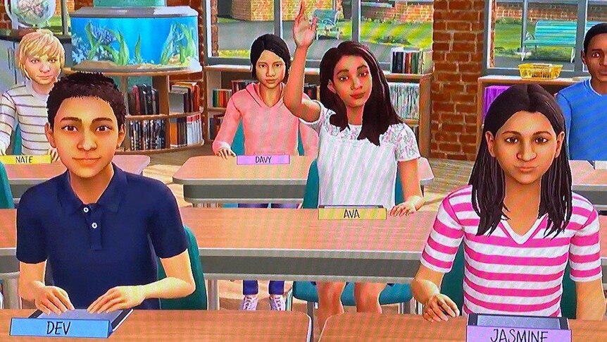 Simlab avatars in a classroom setting.