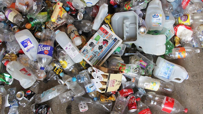 An aerial shot of rubbish sprawled out at NTRS' recycling facility in Berrimah.