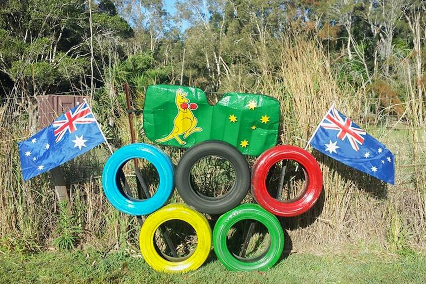 Tyres were fashioned into the Olympic Rings to celebrate the athletes in Rio.