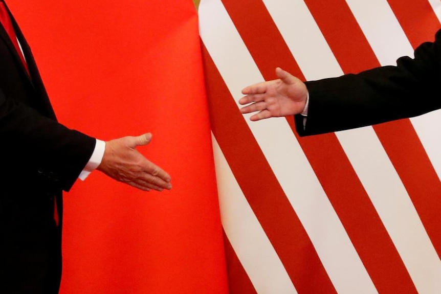 Close up of hand shake between Donald Trump and Xi Jinping.