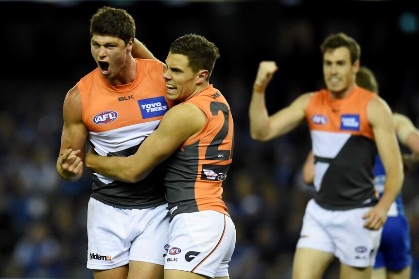 Jonathon Patton celebrates a goal for GWS