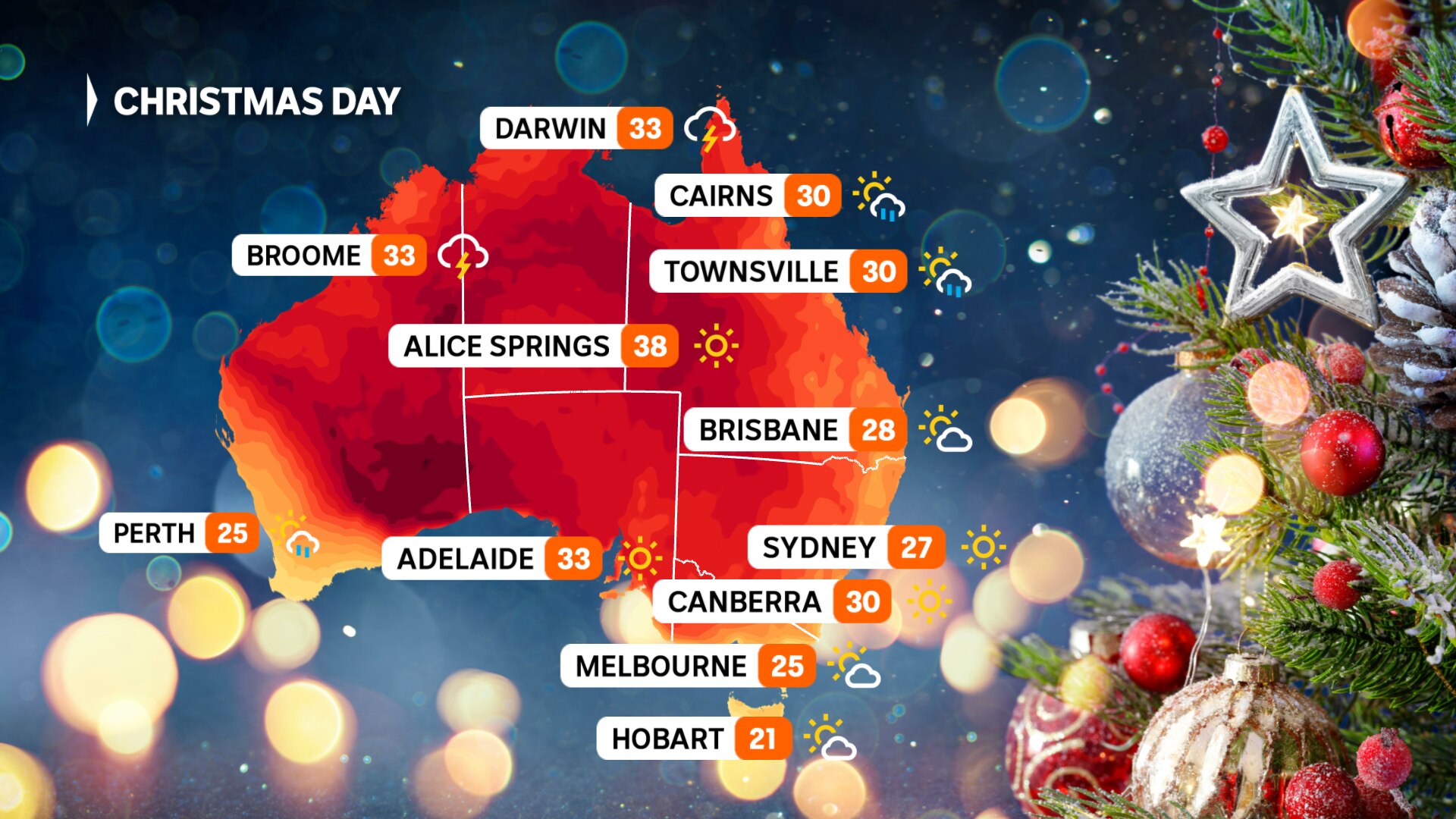 Christmas Day weather forecast promises sunshine for most of Australia and possible heatwave