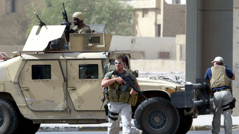 Banned: contractors from US private security firm Blackwater in Iraq in 2005.