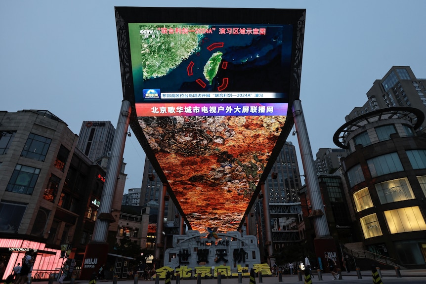 a map of Taiwan on a large screen