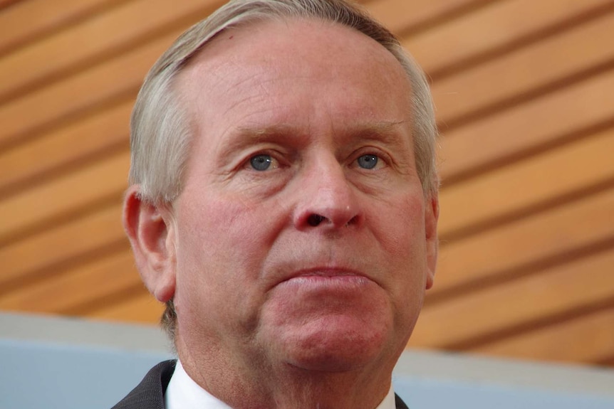 Close up shot of Colin Barnett at press conference in Perth in Feb 2015