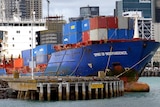 A big cargo ship at port